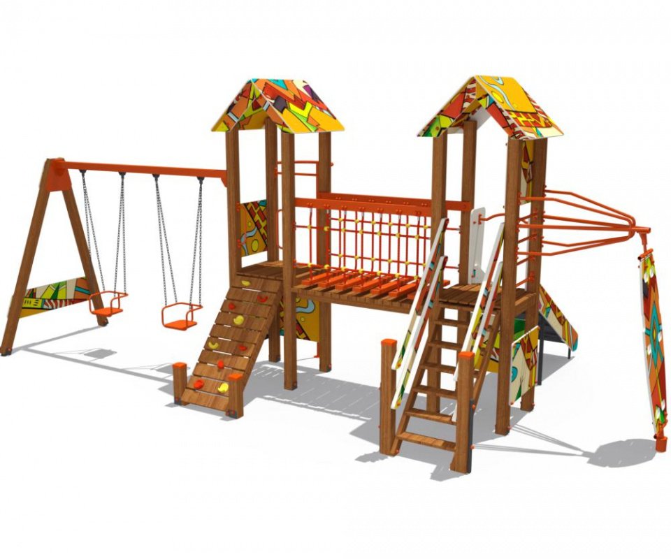 Детские игровые комплексы из дерева для уличных площадок.